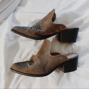 Faux Suede Western Mules